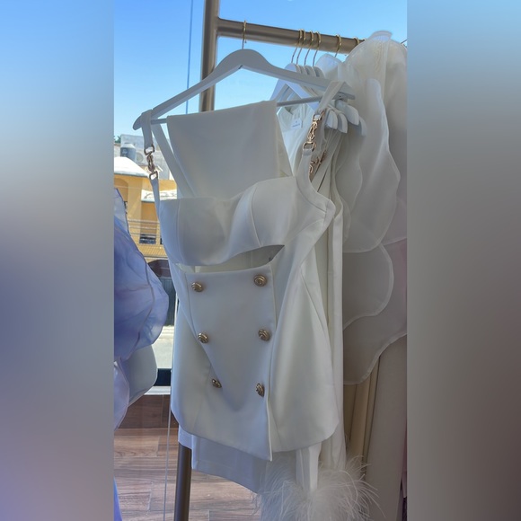 Lucille Gold Buttons Two Piece in White - Picture 3 of 3